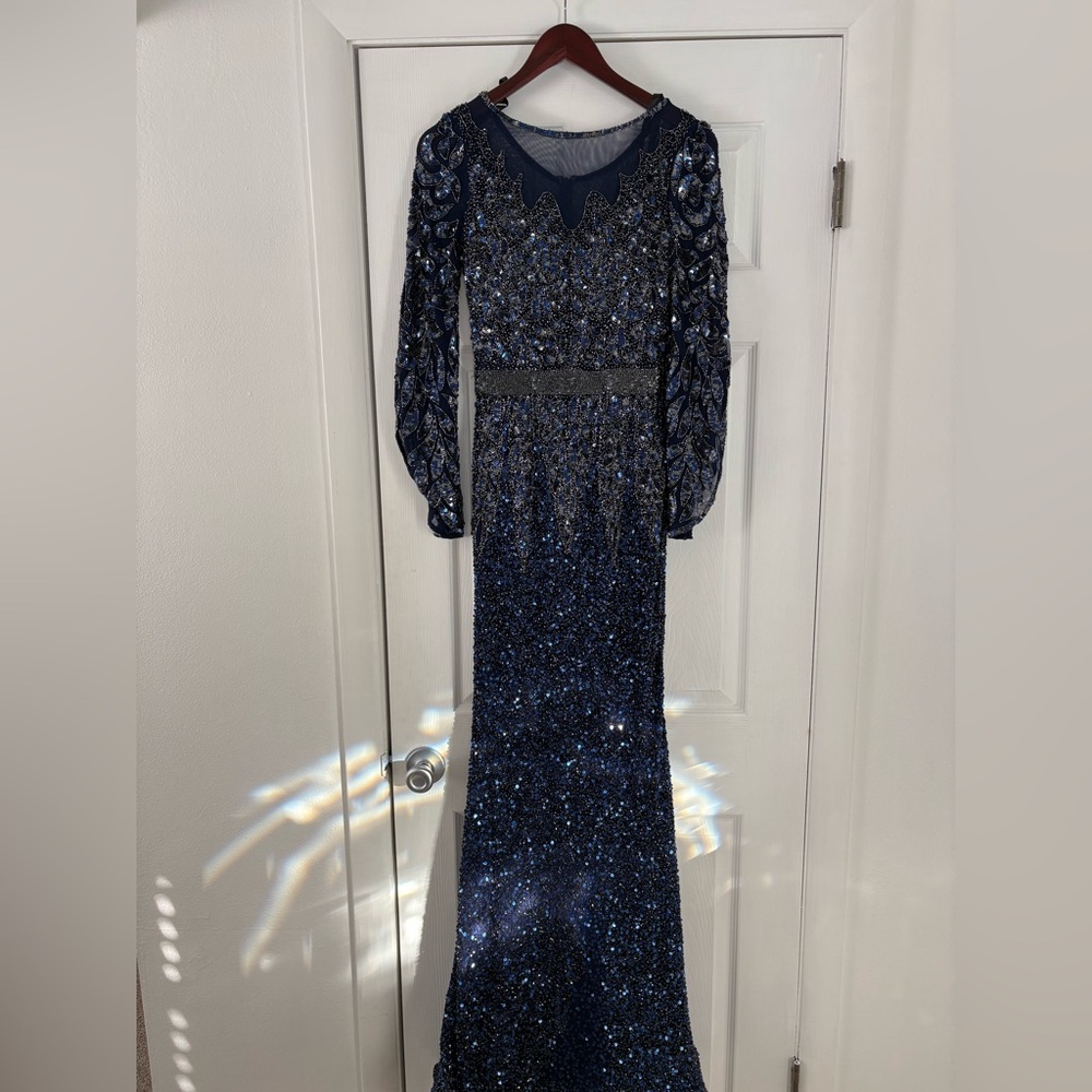 Primavera Couture Midnight Blue Long Sleeve Dress